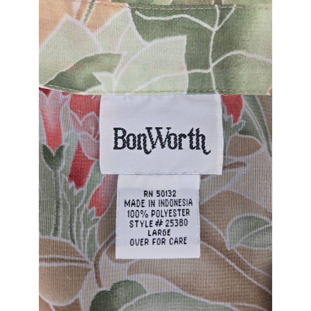 BonWorth Womens Large Tropical Floral Sheer Button Down Blouse Green Coral 25380 - Picture 4 of 9